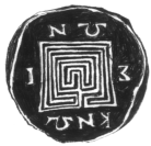 Cretan Coin with Maze, drawing by Aidan Meehan(15923 bytes)